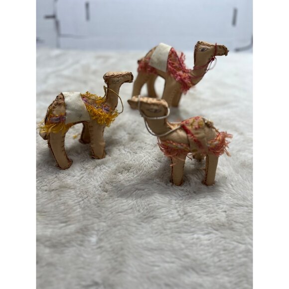 Handcrafted Camel Figurines With Colorful Fringe Decor set of 3 - Picture 1 of 12